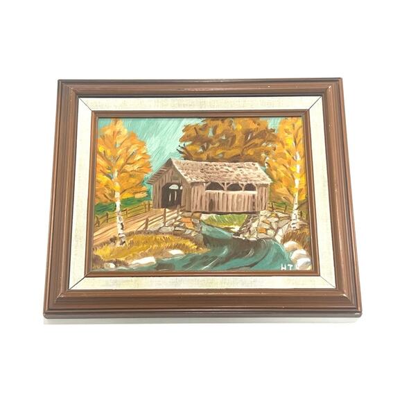 Vintage Country Covered Bridge Handpainted Painting Picture Unique Missouri - Picture 1 of 12